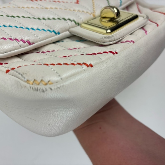 Karl Lagerfeld- Paris off-white leather bag /chain strap and mult-colored stitch - Picture 6 of 16